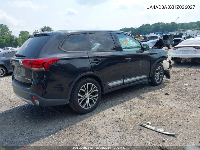 2017 Mitsubishi Outlander Se/Sel VIN: JA4AD3A3XHZ026027 Lot: 39997312