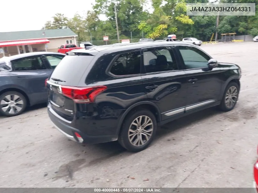 2017 Mitsubishi Outlander Se VIN: JA4AZ3A33HZ064331 Lot: 40000445