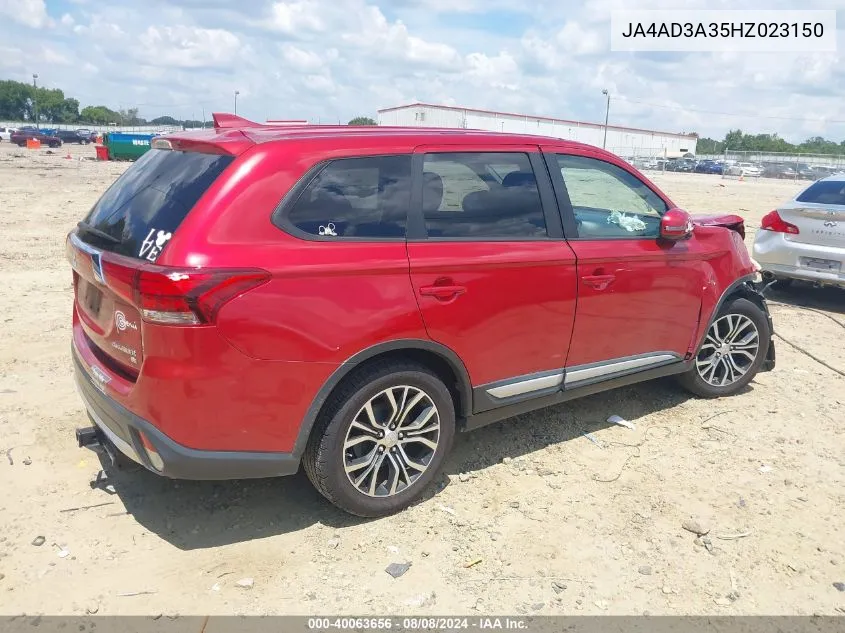 2017 Mitsubishi Outlander Se/Sel VIN: JA4AD3A35HZ023150 Lot: 40063656