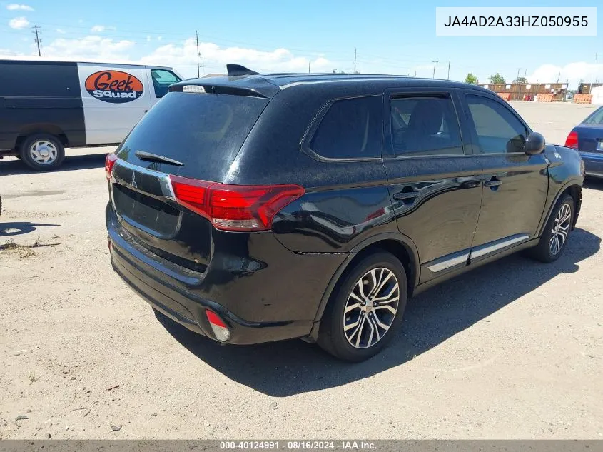 2017 Mitsubishi Outlander Es VIN: JA4AD2A33HZ050955 Lot: 40124991