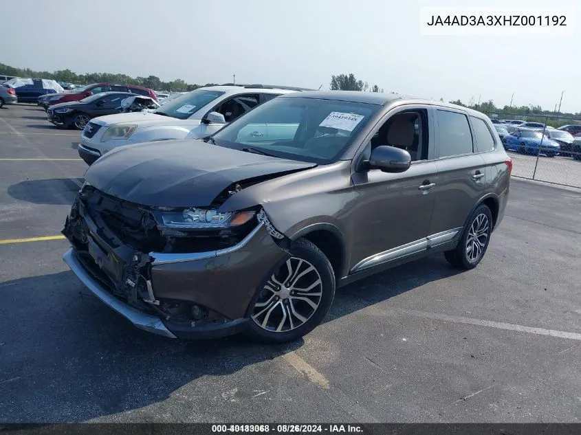 2017 Mitsubishi Outlander Se VIN: JA4AD3A3XHZ001192 Lot: 40183068