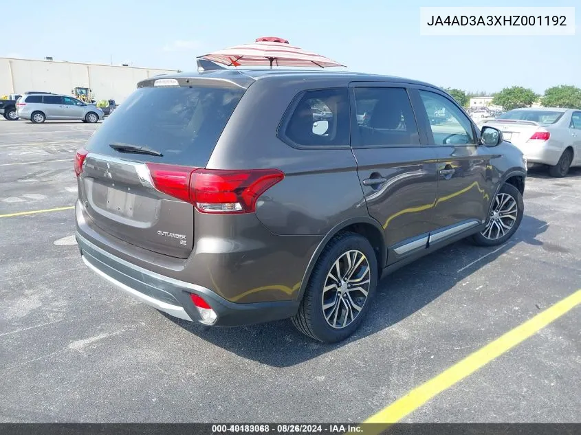 2017 Mitsubishi Outlander Se VIN: JA4AD3A3XHZ001192 Lot: 40183068