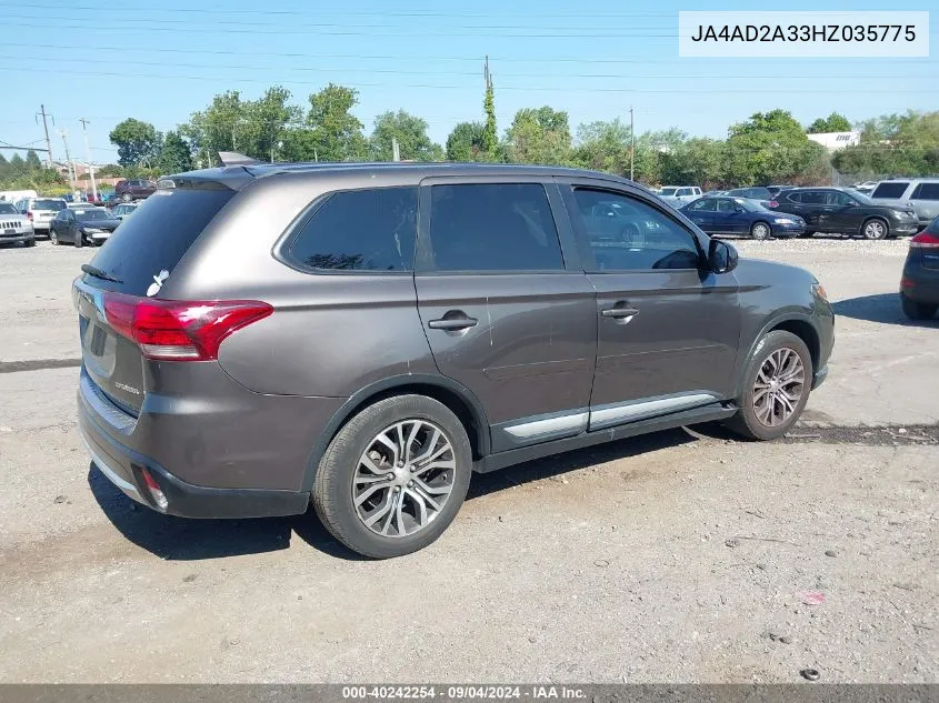 2017 Mitsubishi Outlander Es VIN: JA4AD2A33HZ035775 Lot: 40242254