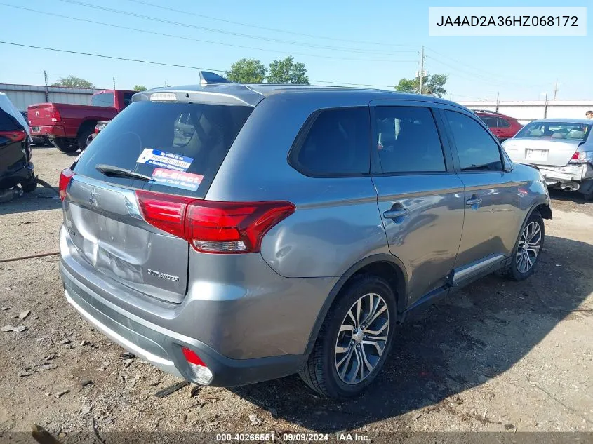 2017 Mitsubishi Outlander Es VIN: JA4AD2A36HZ068172 Lot: 40266551