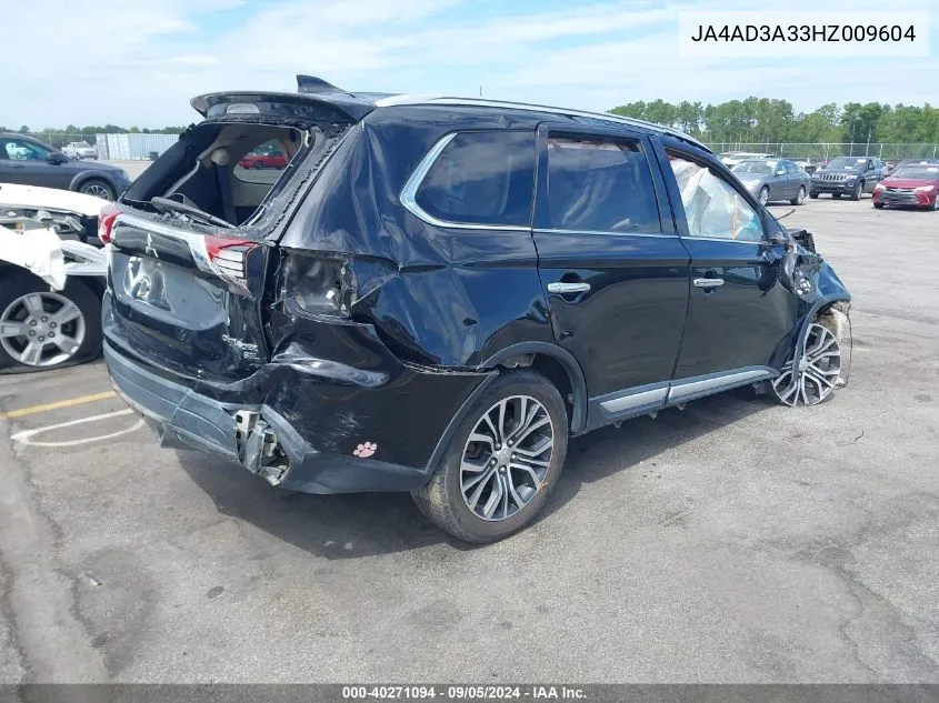 2017 Mitsubishi Outlander Sel VIN: JA4AD3A33HZ009604 Lot: 40271094