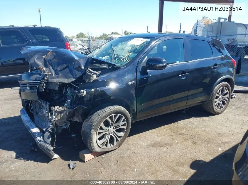 2017 Mitsubishi Outlander Sport 2.0 Es VIN: JA4AP3AU1HZ033514 Lot: 40302789