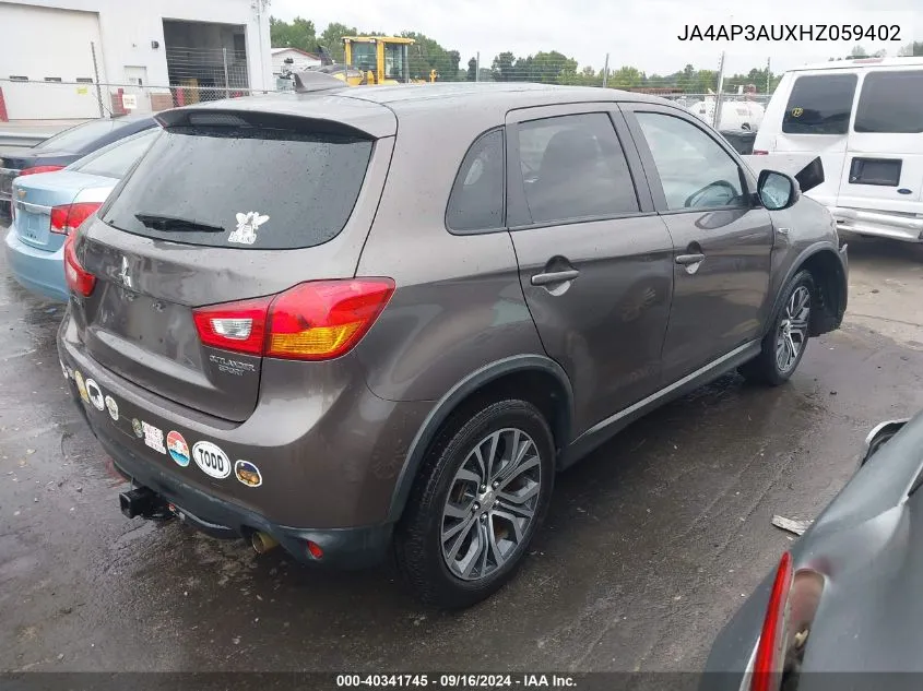 2017 Mitsubishi Outlander Sport Es/Se VIN: JA4AP3AUXHZ059402 Lot: 40341745