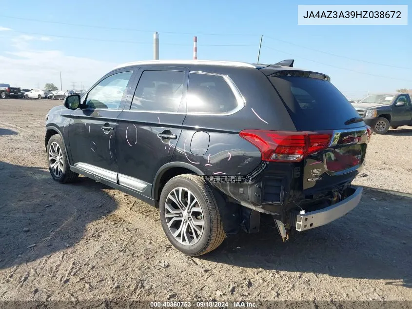 2017 Mitsubishi Outlander Se/Sel VIN: JA4AZ3A39HZ038672 Lot: 40360753