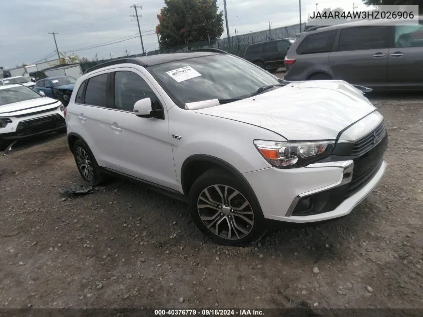 2017 Mitsubishi Outlander Sport Sel/Gt VIN: JA4AR4AW3HZ026906 Lot: 40376779