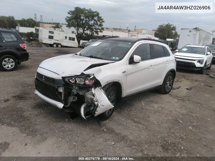 2017 Mitsubishi Outlander Sport Sel/Gt VIN: JA4AR4AW3HZ026906 Lot: 40376779