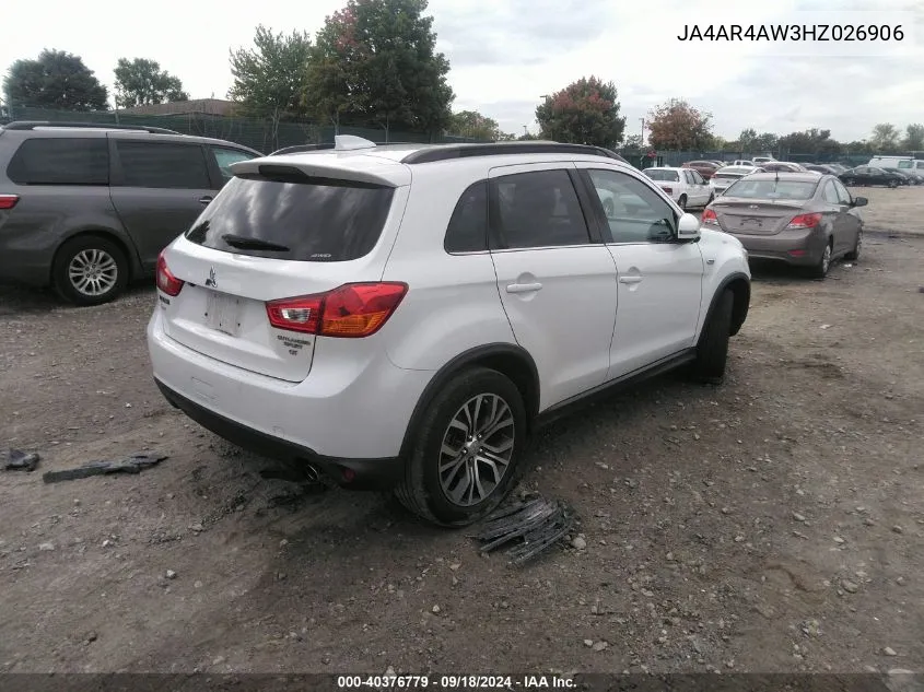 2017 Mitsubishi Outlander Sport Sel/Gt VIN: JA4AR4AW3HZ026906 Lot: 40376779