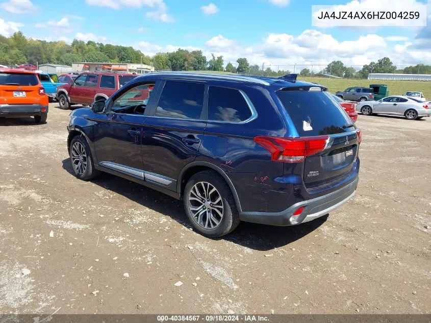 2017 Mitsubishi Outlander Gt VIN: JA4JZ4AX6HZ004259 Lot: 40384567