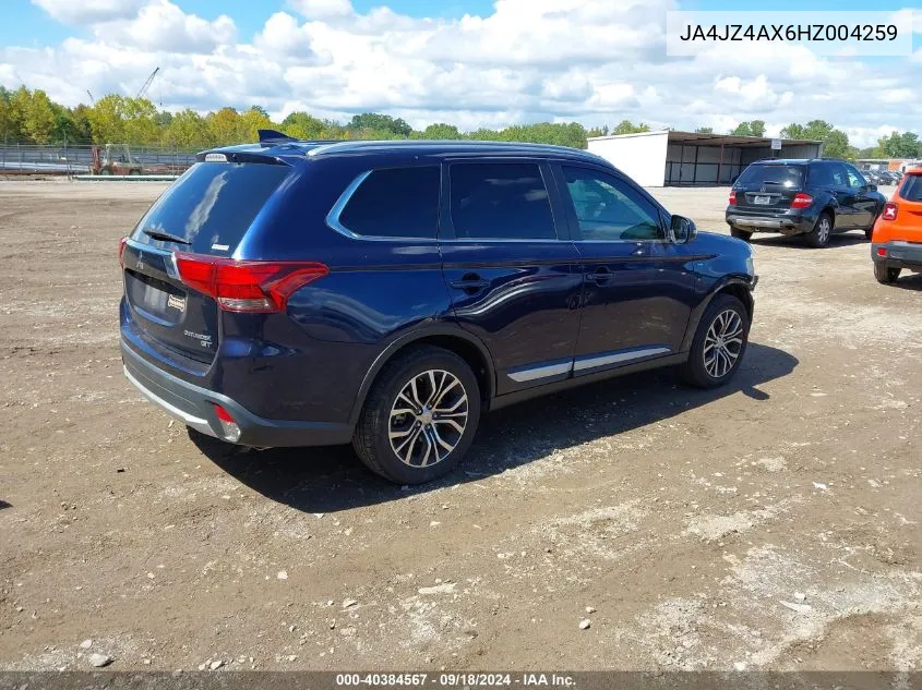 2017 Mitsubishi Outlander Gt VIN: JA4JZ4AX6HZ004259 Lot: 40384567