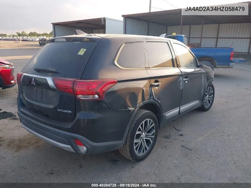 2017 Mitsubishi Outlander Es VIN: JA4AD2A34HZ058479 Lot: 40384728