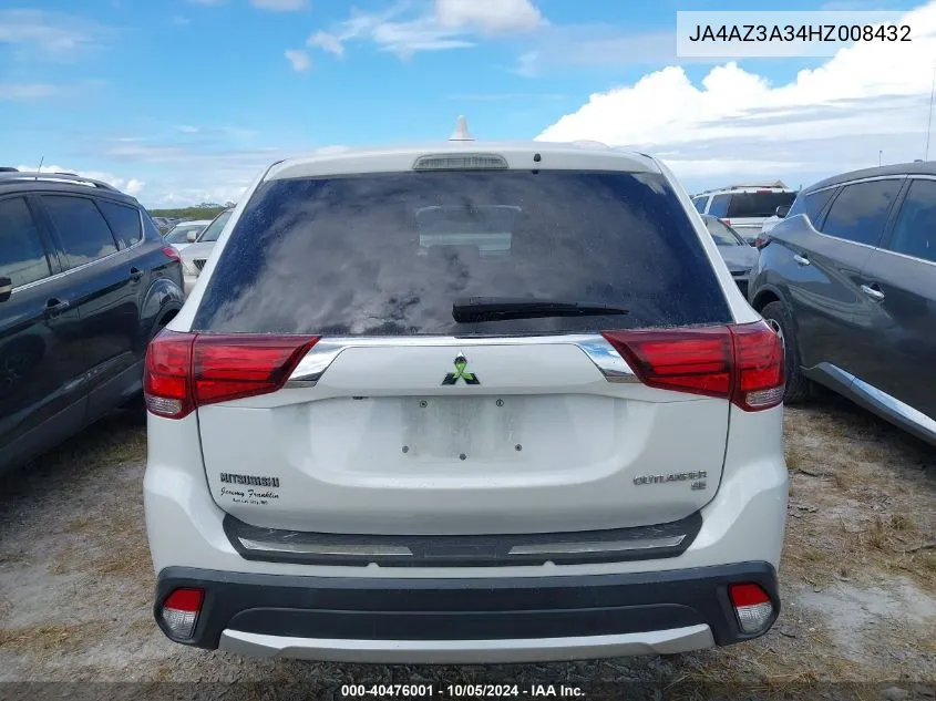 2017 Mitsubishi Outlander Se/Sel VIN: JA4AZ3A34HZ008432 Lot: 40476001