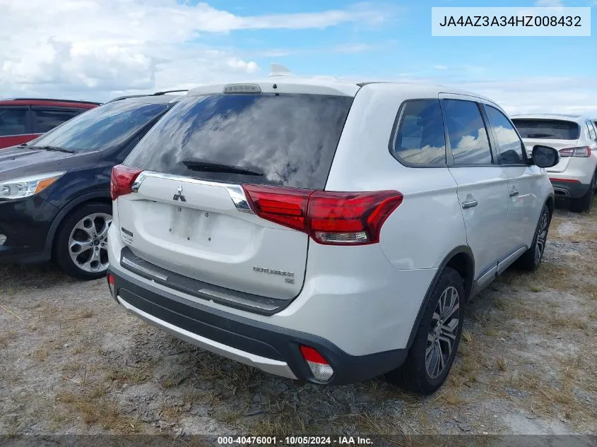 2017 Mitsubishi Outlander Se/Sel VIN: JA4AZ3A34HZ008432 Lot: 40476001