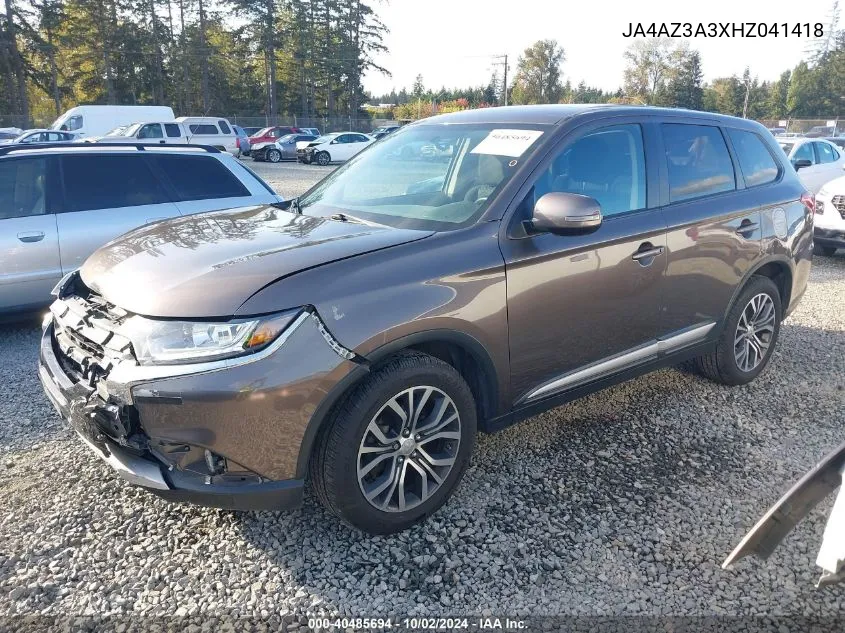 2017 Mitsubishi Outlander Se VIN: JA4AZ3A3XHZ041418 Lot: 40485694