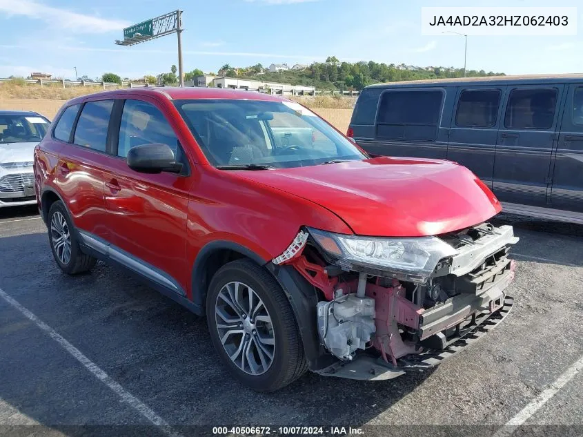 2017 Mitsubishi Outlander Es VIN: JA4AD2A32HZ062403 Lot: 40506672