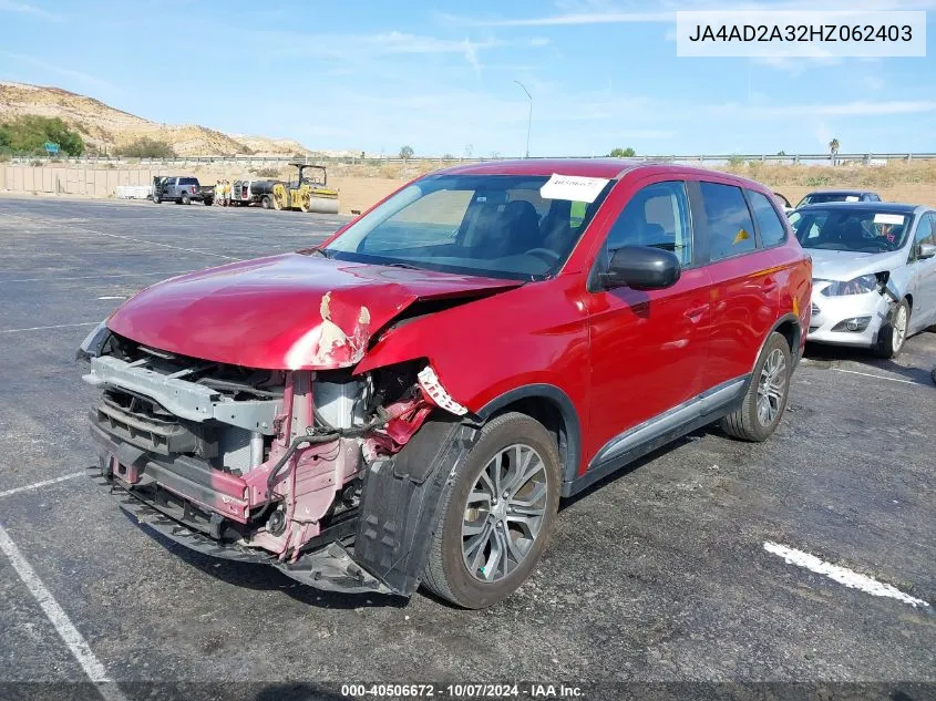 2017 Mitsubishi Outlander Es VIN: JA4AD2A32HZ062403 Lot: 40506672