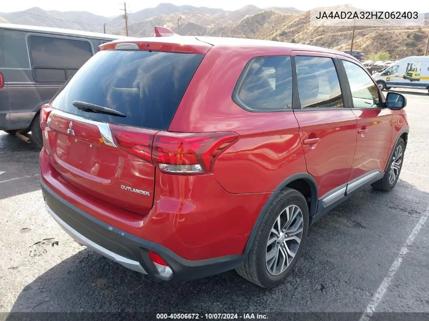 2017 Mitsubishi Outlander Es VIN: JA4AD2A32HZ062403 Lot: 40506672