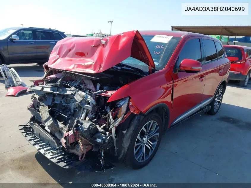 2017 Mitsubishi Outlander Se VIN: JA4AD3A38HZ040699 Lot: 40508364