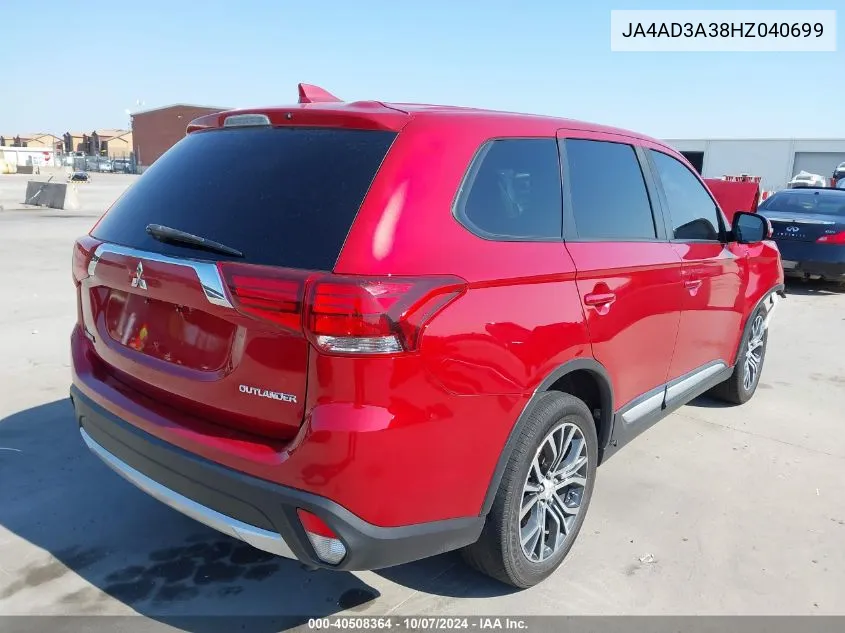 2017 Mitsubishi Outlander Se VIN: JA4AD3A38HZ040699 Lot: 40508364