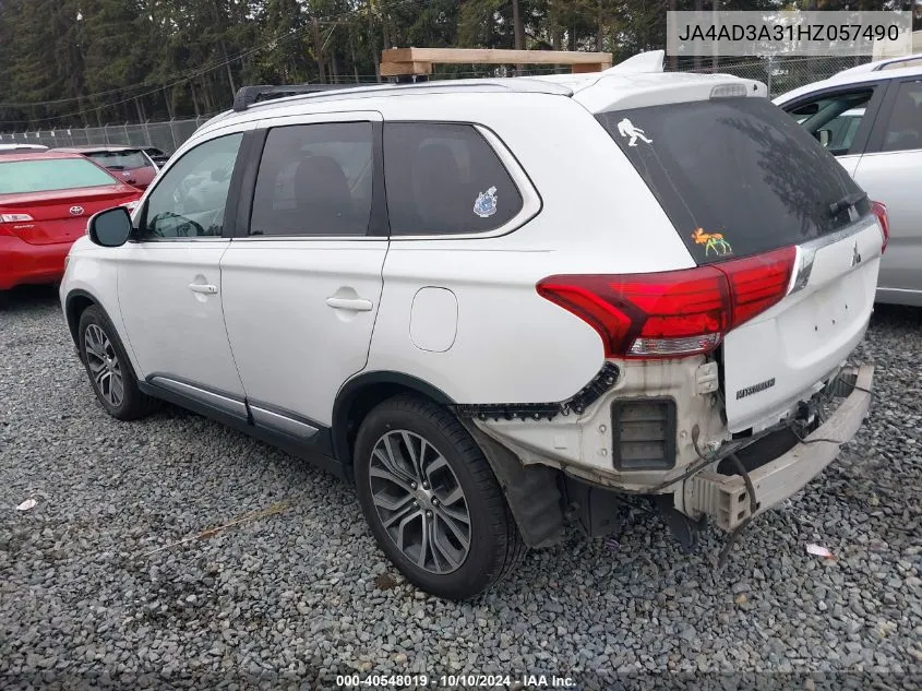 2017 Mitsubishi Outlander Sel VIN: JA4AD3A31HZ057490 Lot: 40548019