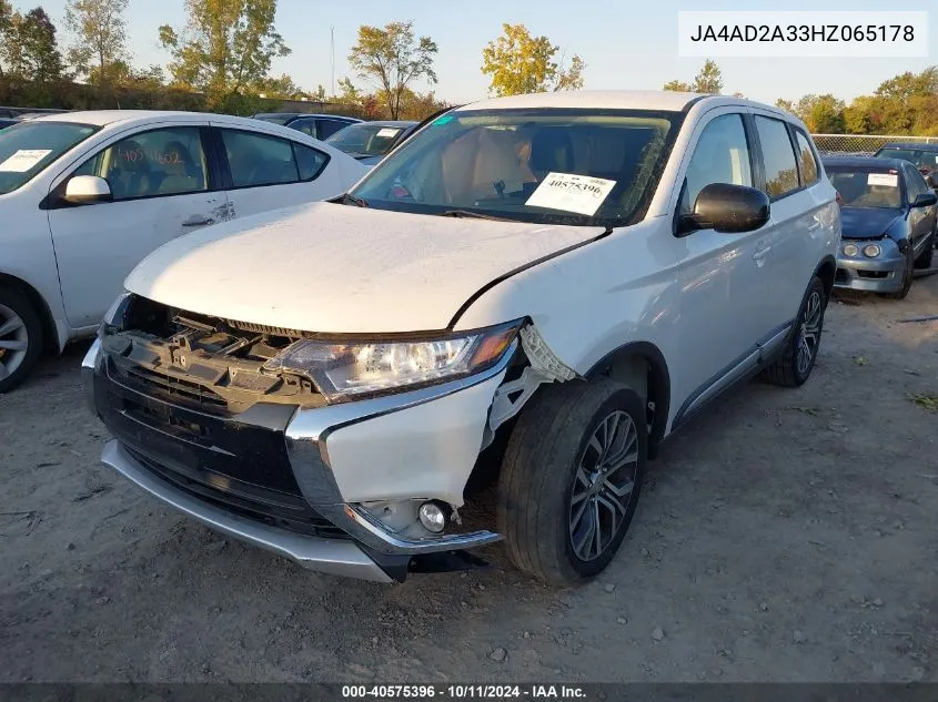 2017 Mitsubishi Outlander Es VIN: JA4AD2A33HZ065178 Lot: 40575396