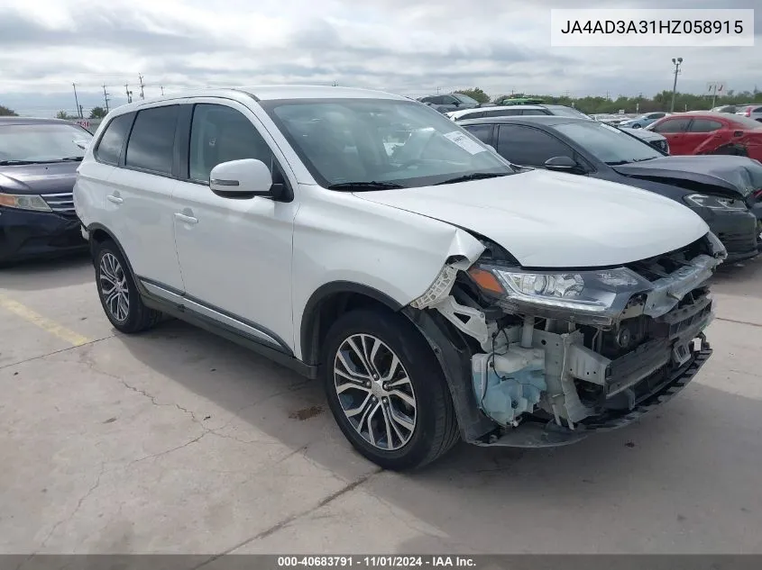 2017 Mitsubishi Outlander Se VIN: JA4AD3A31HZ058915 Lot: 40683791