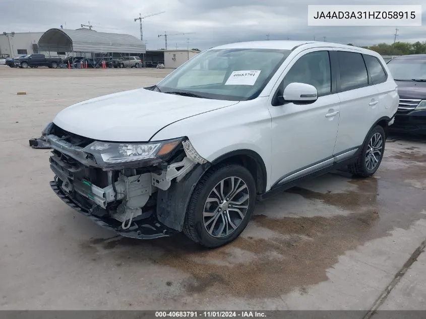 2017 Mitsubishi Outlander Se VIN: JA4AD3A31HZ058915 Lot: 40683791