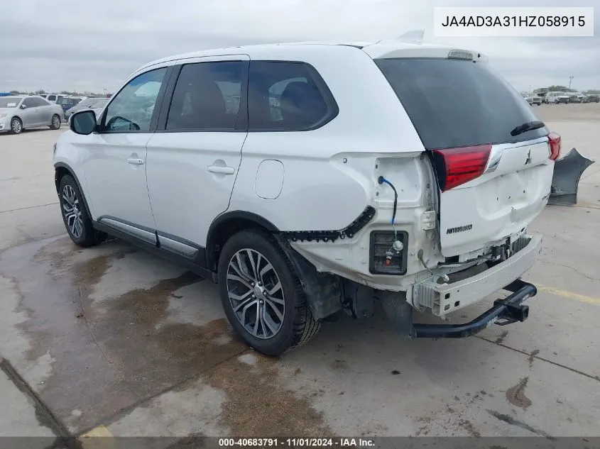 2017 Mitsubishi Outlander Se VIN: JA4AD3A31HZ058915 Lot: 40683791