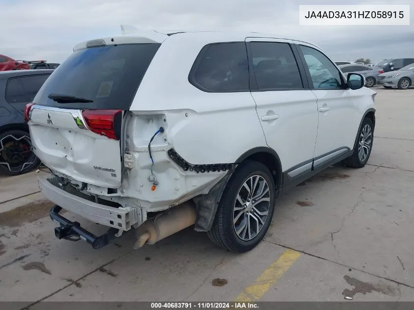 2017 Mitsubishi Outlander Se VIN: JA4AD3A31HZ058915 Lot: 40683791