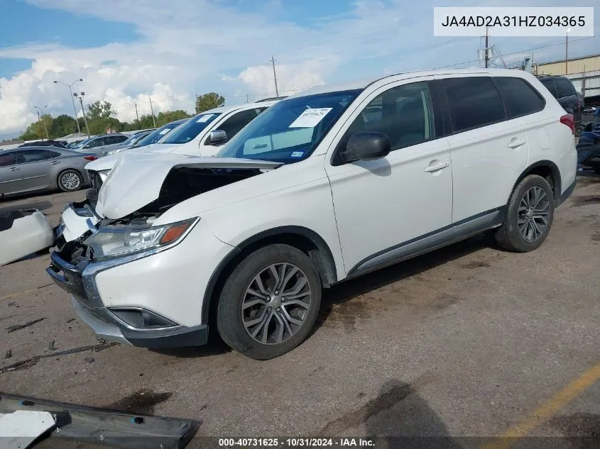 2017 Mitsubishi Outlander Es VIN: JA4AD2A31HZ034365 Lot: 40731625