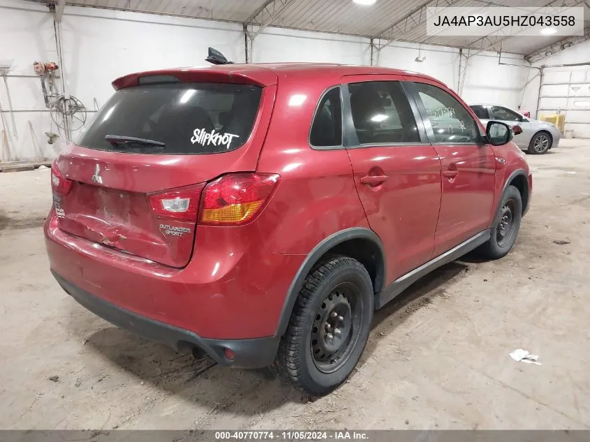 2017 Mitsubishi Outlander Sport 2.0 Es/2.0 Le VIN: JA4AP3AU5HZ043558 Lot: 40770774