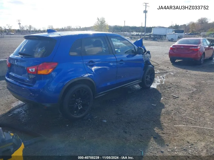 2017 Mitsubishi Outlander Sport 2.0 Es/2.0 Le VIN: JA4AR3AU3HZ033752 Lot: 40788239