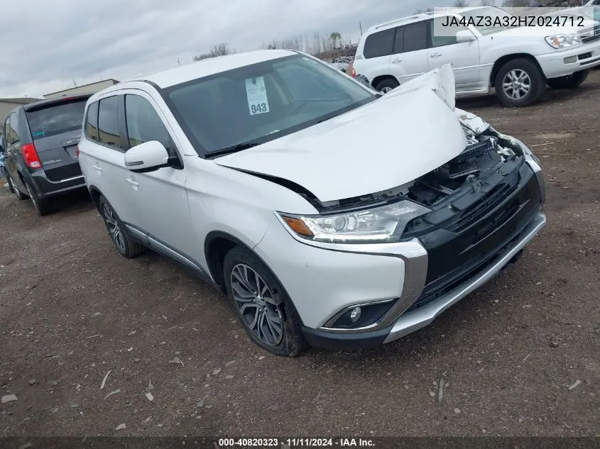 2017 Mitsubishi Outlander Se/Sel VIN: JA4AZ3A32HZ024712 Lot: 40820323