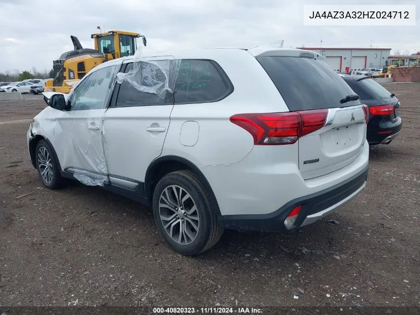 2017 Mitsubishi Outlander Se/Sel VIN: JA4AZ3A32HZ024712 Lot: 40820323