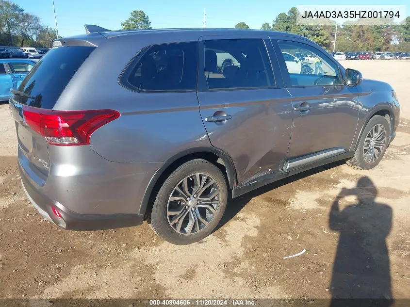 2017 Mitsubishi Outlander Se/Sel VIN: JA4AD3A35HZ001794 Lot: 40904606