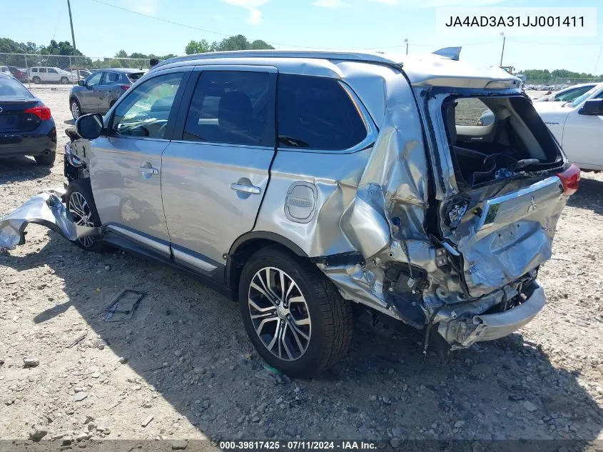 2018 Mitsubishi Outlander Sel VIN: JA4AD3A31JJ001411 Lot: 39817425