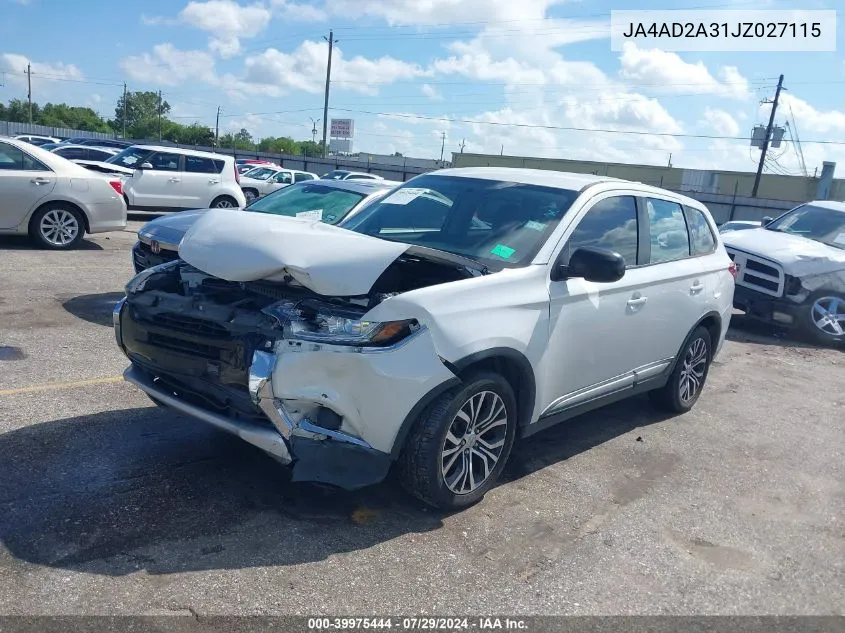 2018 Mitsubishi Outlander Es VIN: JA4AD2A31JZ027115 Lot: 39975444