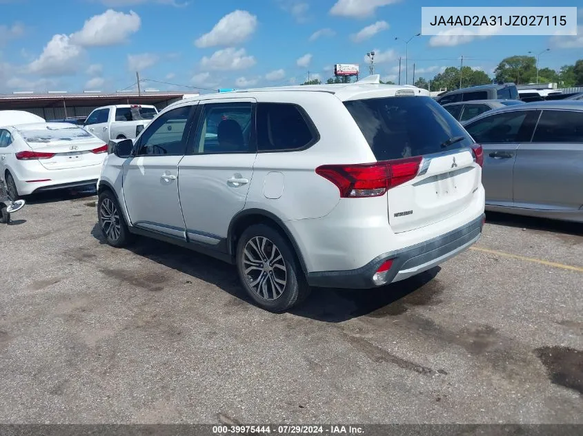 2018 Mitsubishi Outlander Es VIN: JA4AD2A31JZ027115 Lot: 39975444