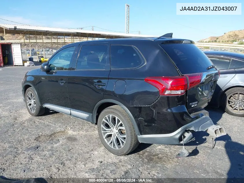 2018 Mitsubishi Outlander Es VIN: JA4AD2A31JZ043007 Lot: 40004128