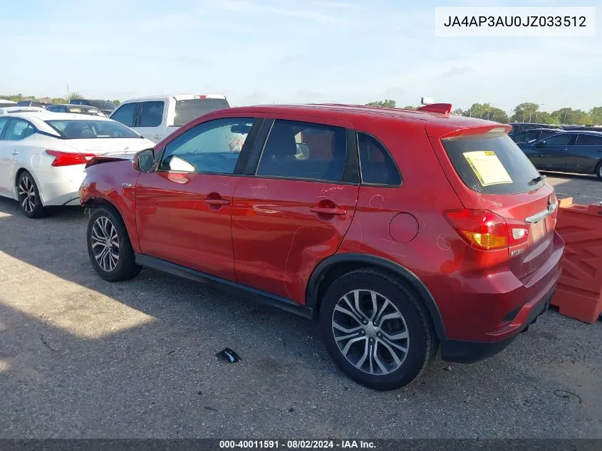 2018 Mitsubishi Outlander Sport Es 2.0 VIN: JA4AP3AU0JZ033512 Lot: 40011591