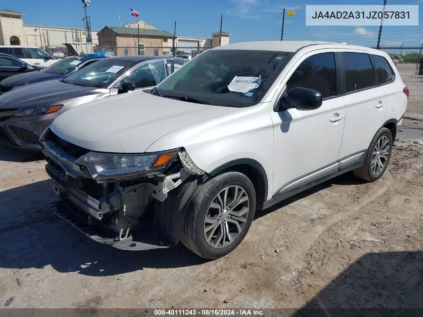 2018 Mitsubishi Outlander Es VIN: JA4AD2A31JZ057831 Lot: 40111243