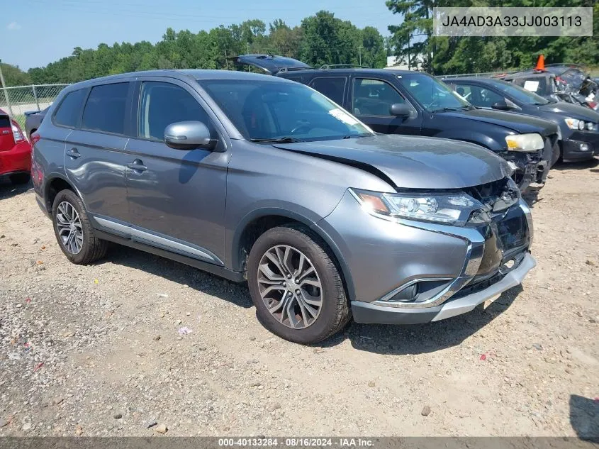 2018 Mitsubishi Outlander Se VIN: JA4AD3A33JJ003113 Lot: 40133284