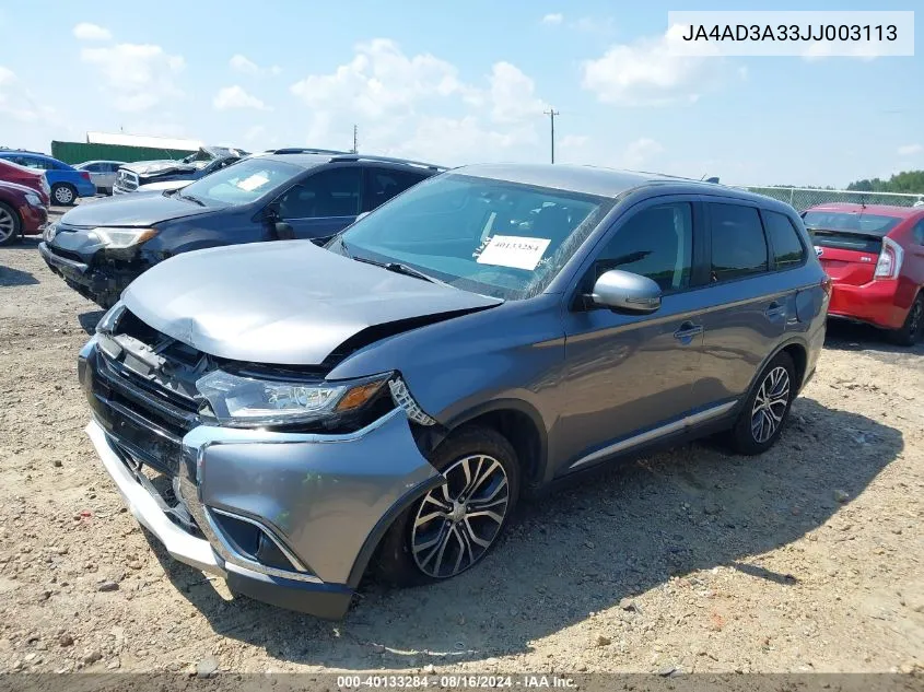 2018 Mitsubishi Outlander Se VIN: JA4AD3A33JJ003113 Lot: 40133284