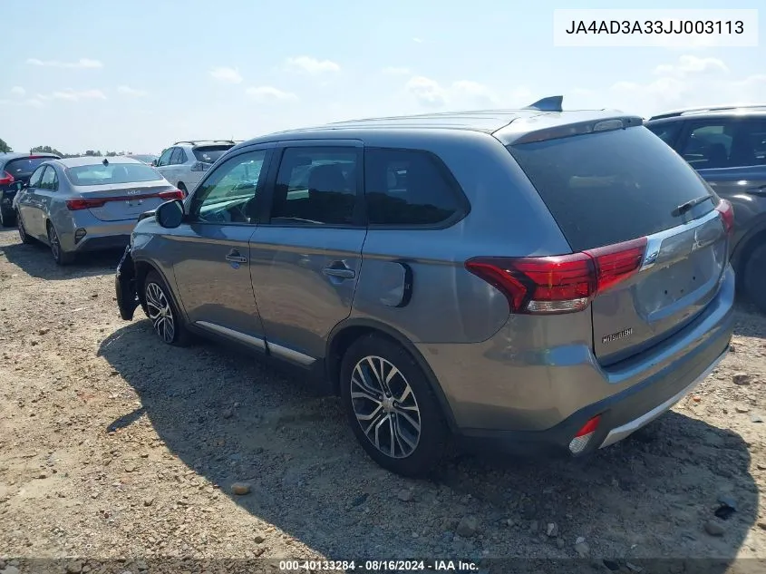 2018 Mitsubishi Outlander Se VIN: JA4AD3A33JJ003113 Lot: 40133284