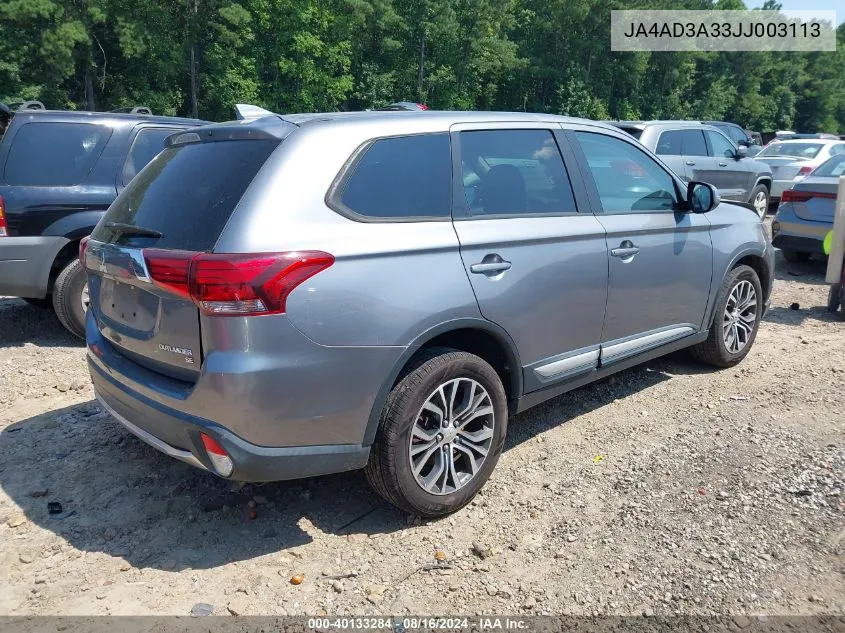 2018 Mitsubishi Outlander Se VIN: JA4AD3A33JJ003113 Lot: 40133284