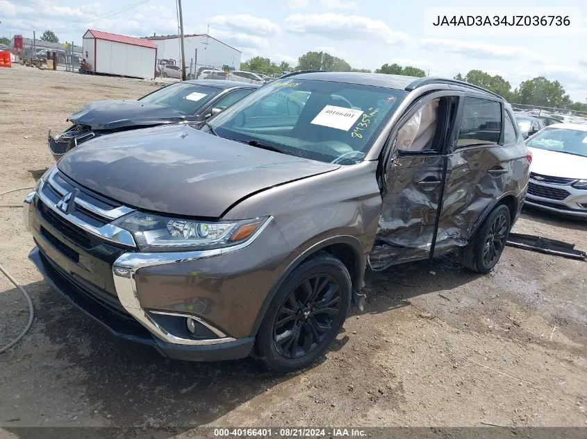 2018 Mitsubishi Outlander Le VIN: JA4AD3A34JZ036736 Lot: 40166401