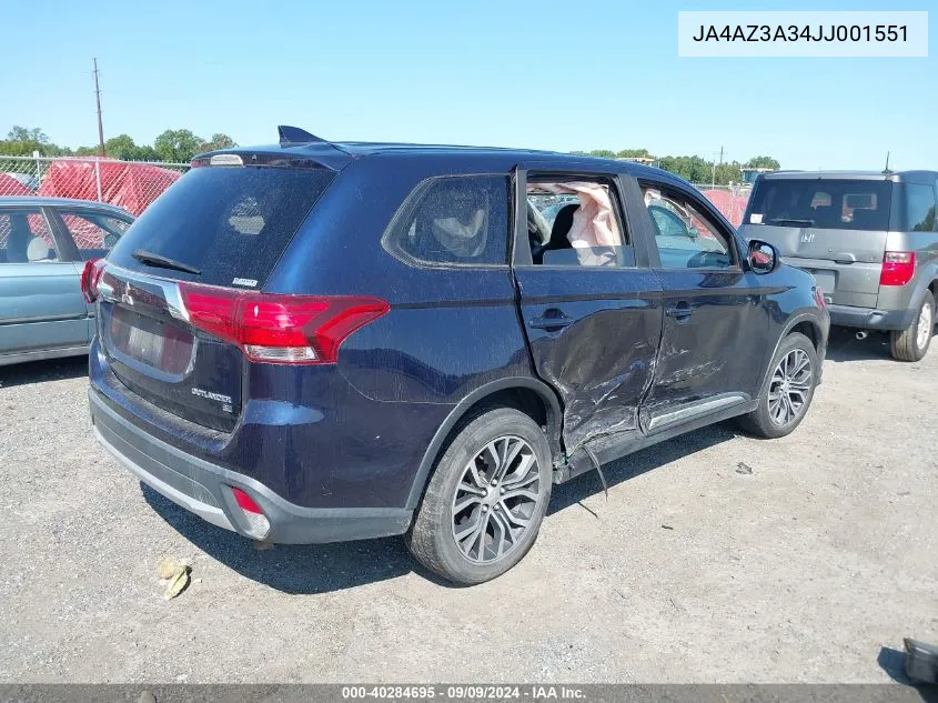 2018 Mitsubishi Outlander Se VIN: JA4AZ3A34JJ001551 Lot: 40284695